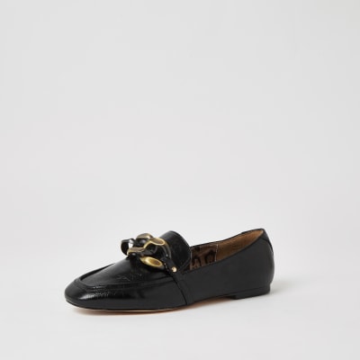 Black wide fit chain detail textured loafers