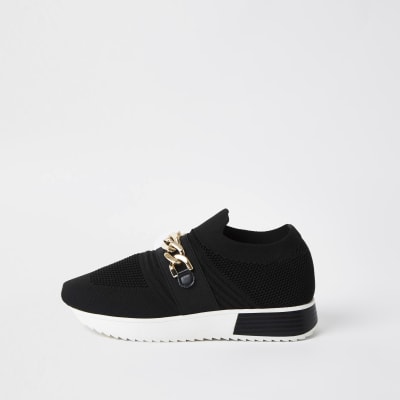 Black wide fit chain runner trainers | River Island