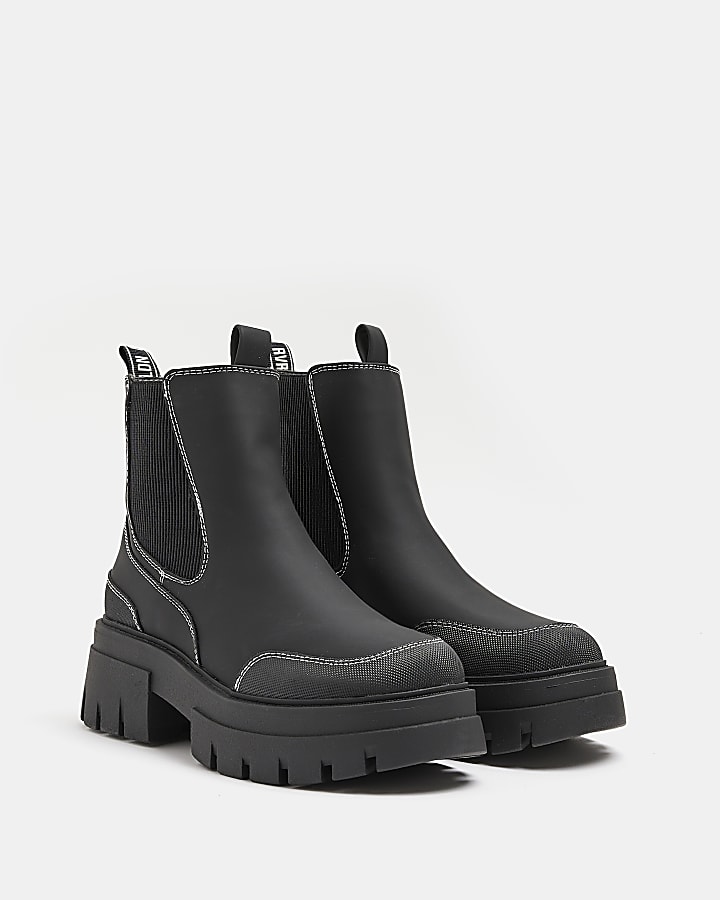 Black wide fit chunky ankle boots