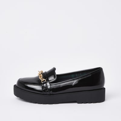 Black wide fit chunky chain loafers