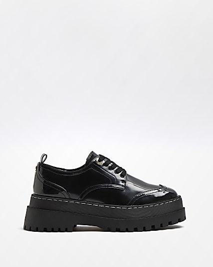 Black wide fit chunky flatform shoes