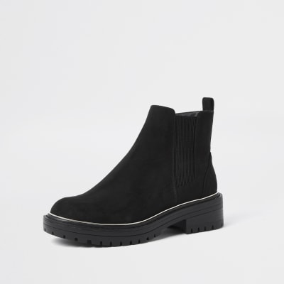 Black wide fit chunky heel boots