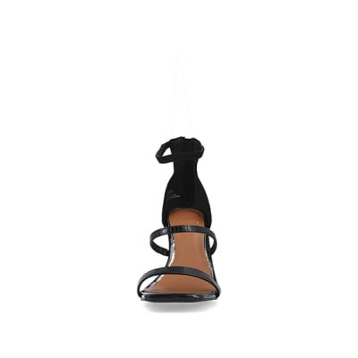 360 degree animation of product Black wide fit closed back heeled sandals frame-21