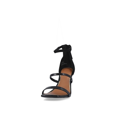 360 degree animation of product Black wide fit closed back heeled sandals frame-22