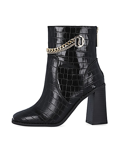 360 degree animation of product Black wide fit croc embossed heeled boots frame-3