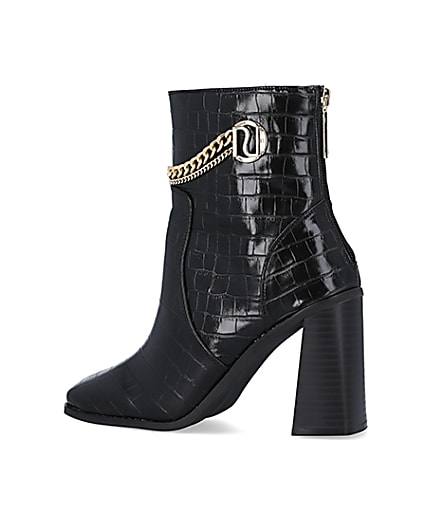 360 degree animation of product Black wide fit croc embossed heeled boots frame-5