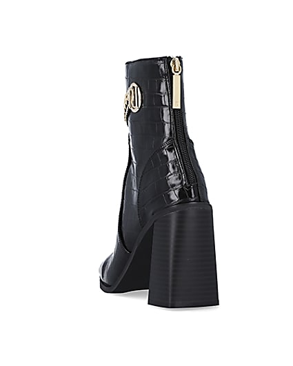 360 degree animation of product Black wide fit croc embossed heeled boots frame-8
