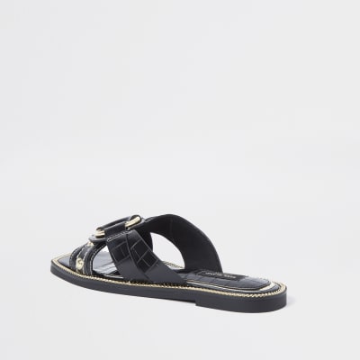 Black wide fit cross strap sandals
