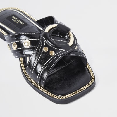 Black wide fit cross strap sandals