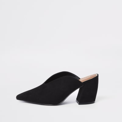 Black wide fit curve heel mules