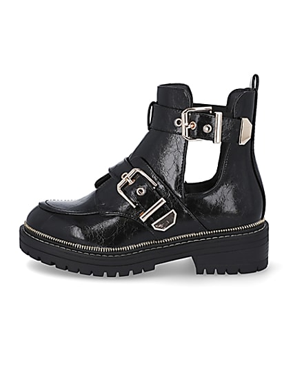 360 degree animation of product Black wide fit cut out chunky buckle boots frame-3