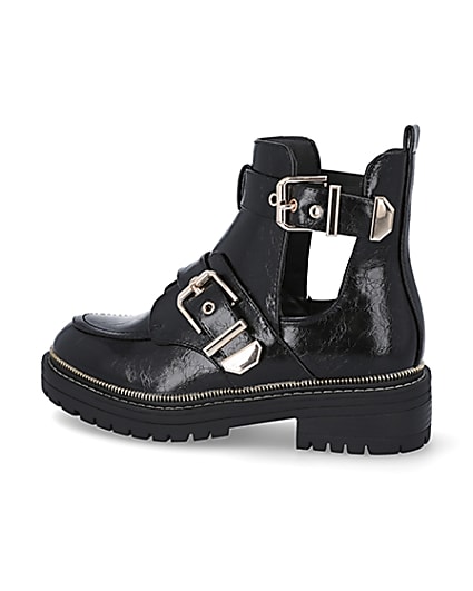 360 degree animation of product Black wide fit cut out chunky buckle boots frame-4