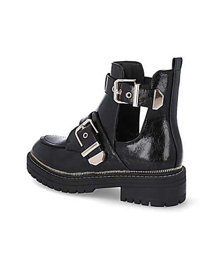 360 degree animation of product Black wide fit cut out chunky buckle boots frame-5