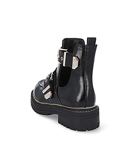 360 degree animation of product Black wide fit cut out chunky buckle boots frame-7