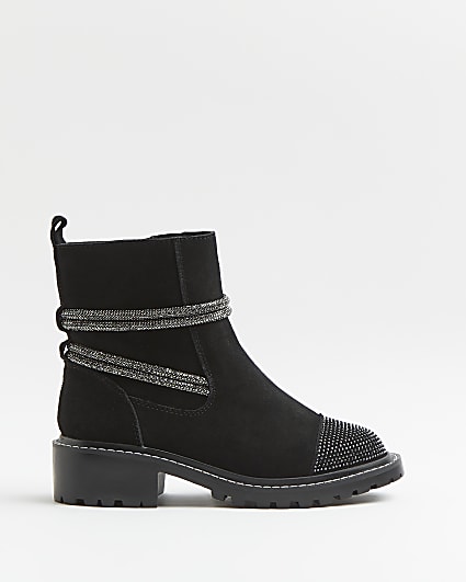 Black wide fit diamante boots