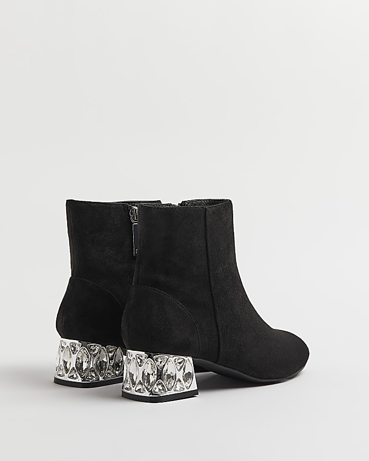 Black wide fit diamante heeled ankle boots
