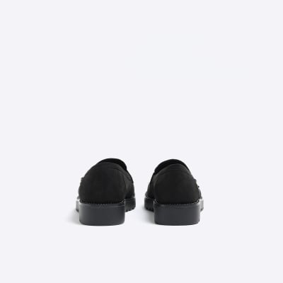 Black wide fit diamante loafers River Island