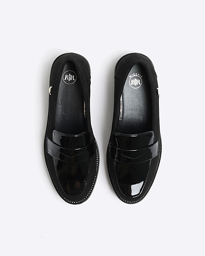 Black wide fit diamante loafers