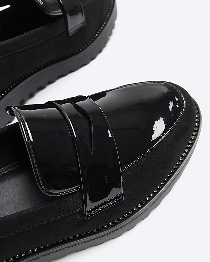 Black wide fit diamante loafers