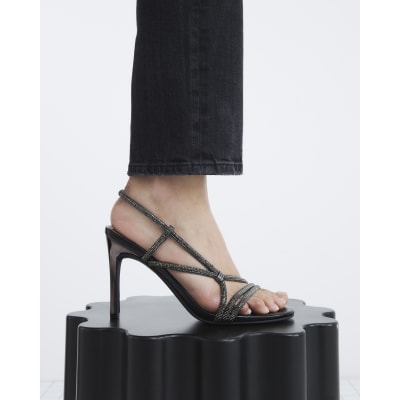 Black Wide Fit Diamante Strappy Heels
