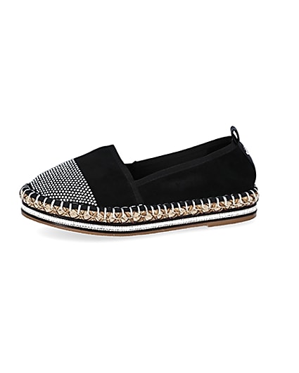 360 degree animation of product Black wide fit diamante toe cap espadrille frame-2