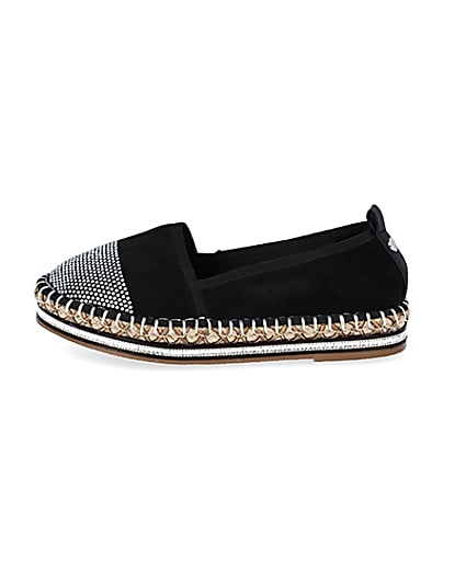 360 degree animation of product Black wide fit diamante toe cap espadrille frame-3