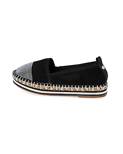 360 degree animation of product Black wide fit diamante toe cap espadrille frame-4