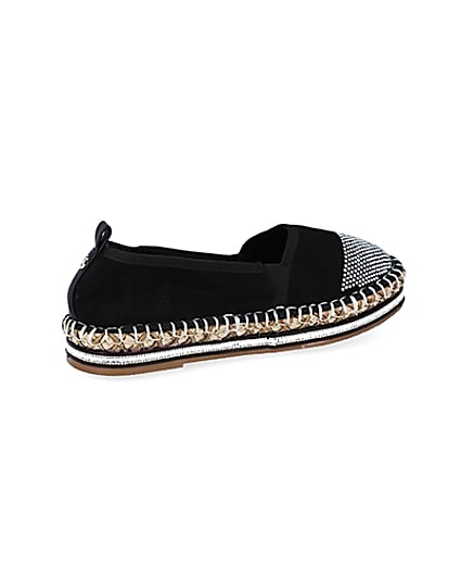 360 degree animation of product Black wide fit diamante toe cap espadrille frame-13