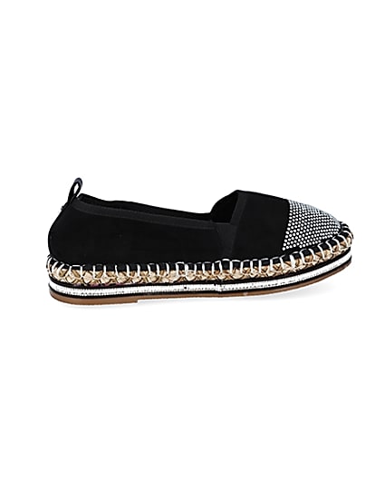 360 degree animation of product Black wide fit diamante toe cap espadrille frame-14