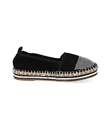 360 degree animation of product Black wide fit diamante toe cap espadrille frame-15