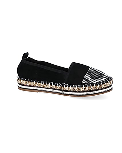 360 degree animation of product Black wide fit diamante toe cap espadrille frame-16
