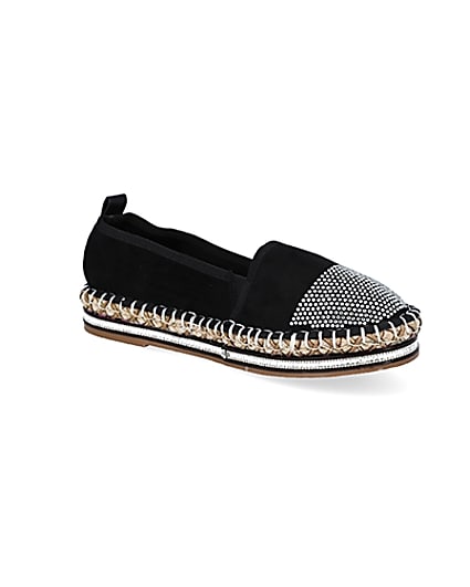 360 degree animation of product Black wide fit diamante toe cap espadrille frame-17