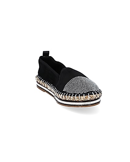 360 degree animation of product Black wide fit diamante toe cap espadrille frame-19