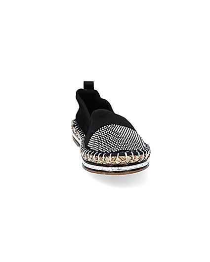360 degree animation of product Black wide fit diamante toe cap espadrille frame-20