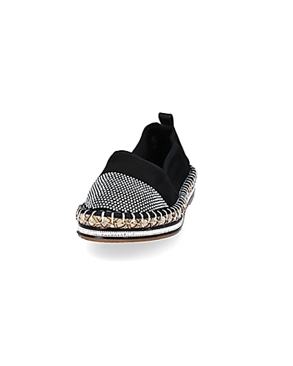 360 degree animation of product Black wide fit diamante toe cap espadrille frame-22