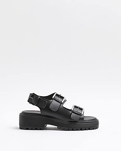 Black wide fit double strap flatform sandals