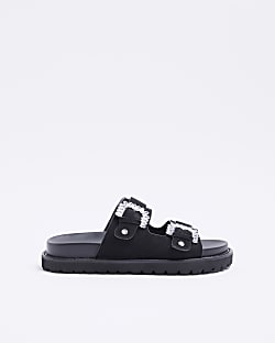 Black wide fit double strap sandals