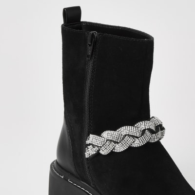 wide fit black biker boots