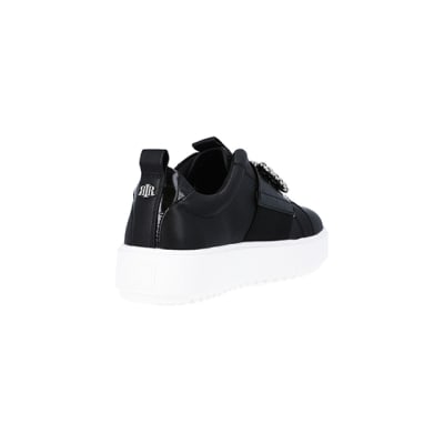360 degree animation of product Black wide fit embellished buckle trainers frame-11