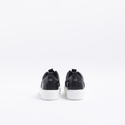 Black wide fit embellished buckle trainers