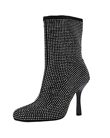 360 degree animation of product Black wide fit embellished heeled ankle boots frame-1