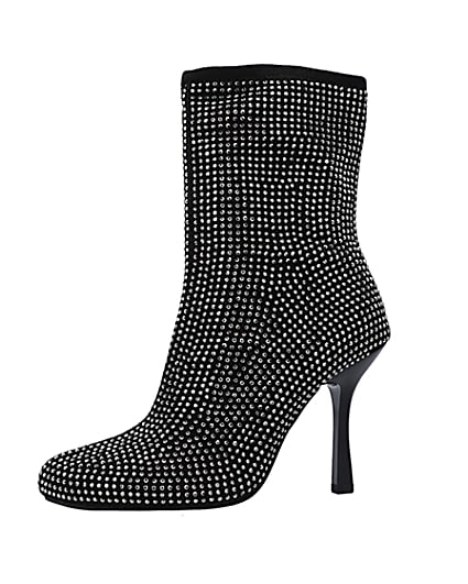 360 degree animation of product Black wide fit embellished heeled ankle boots frame-2
