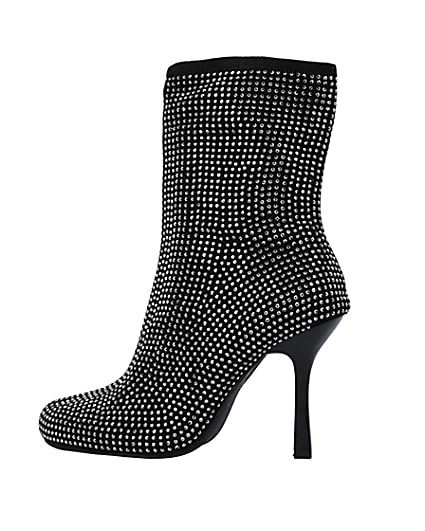 360 degree animation of product Black wide fit embellished heeled ankle boots frame-4
