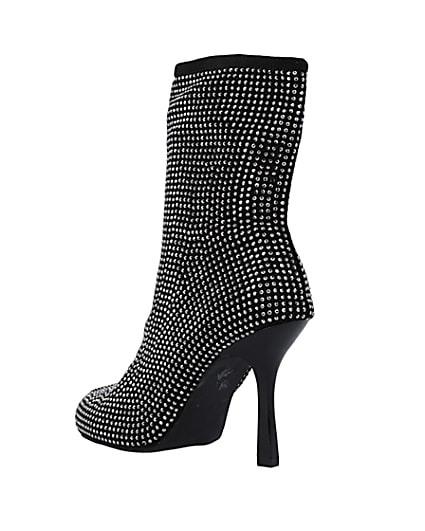 360 degree animation of product Black wide fit embellished heeled ankle boots frame-6