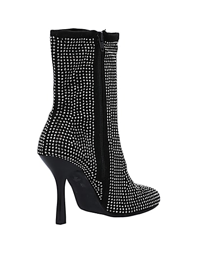 360 degree animation of product Black wide fit embellished heeled ankle boots frame-12