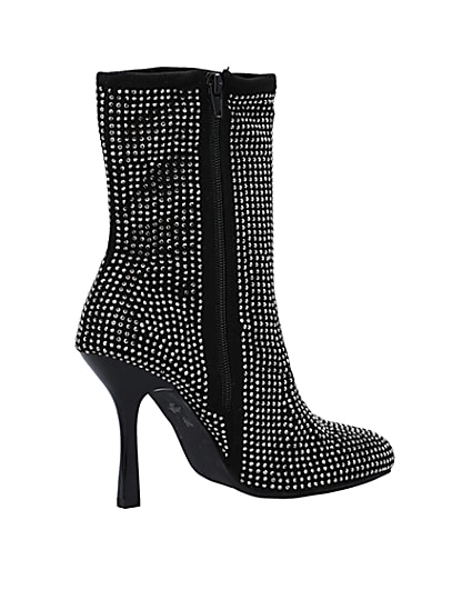 360 degree animation of product Black wide fit embellished heeled ankle boots frame-13