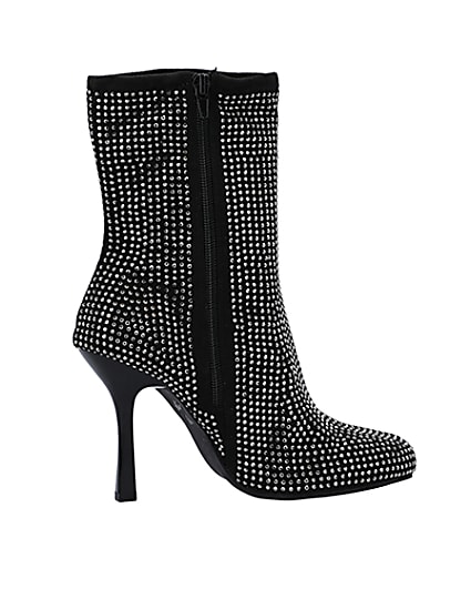 360 degree animation of product Black wide fit embellished heeled ankle boots frame-14
