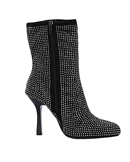 360 degree animation of product Black wide fit embellished heeled ankle boots frame-16