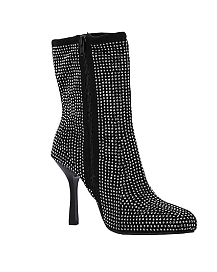 360 degree animation of product Black wide fit embellished heeled ankle boots frame-17