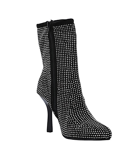 360 degree animation of product Black wide fit embellished heeled ankle boots frame-18